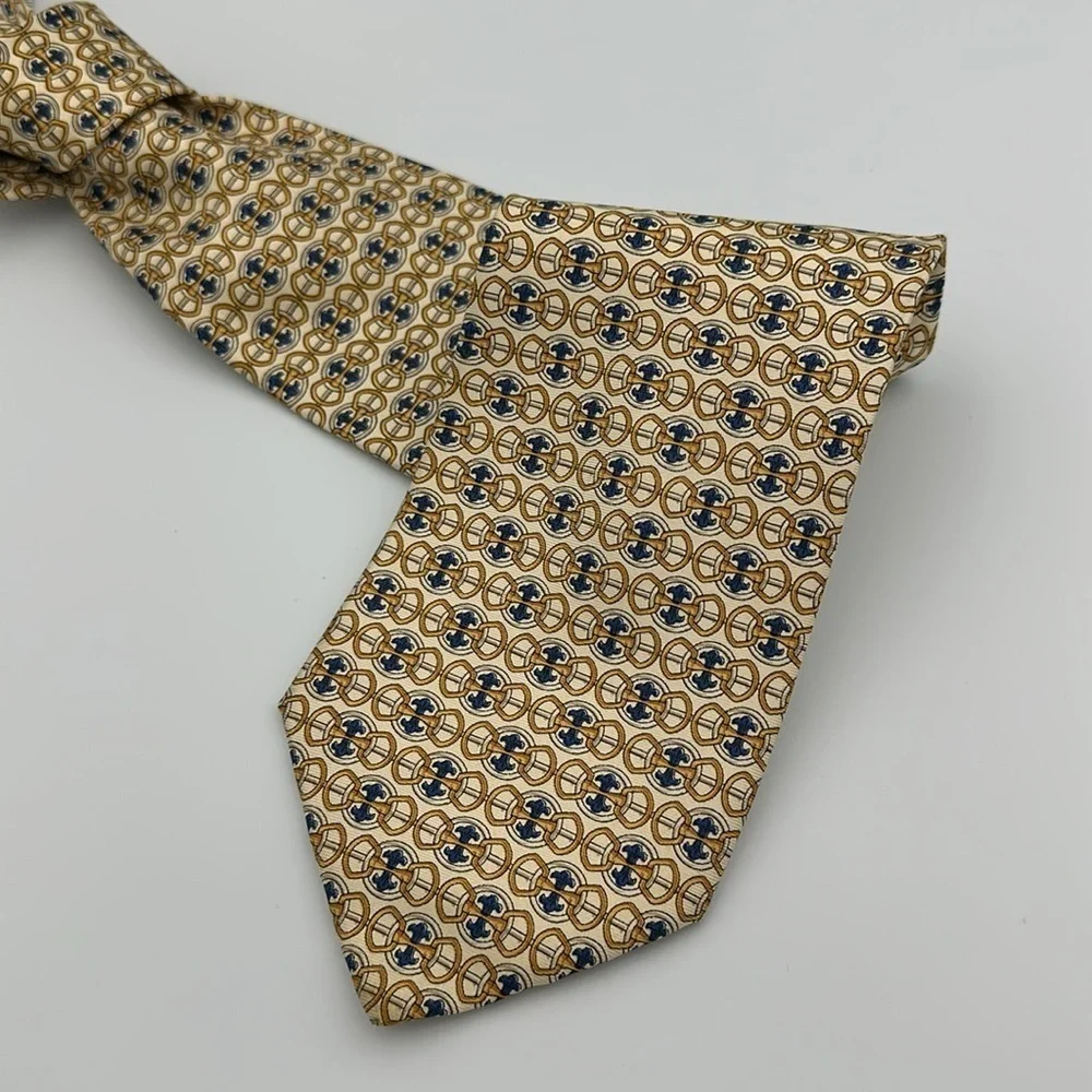 Gucci by Paolo Gucci Vintage Silk Tie Gold Blue Ivory